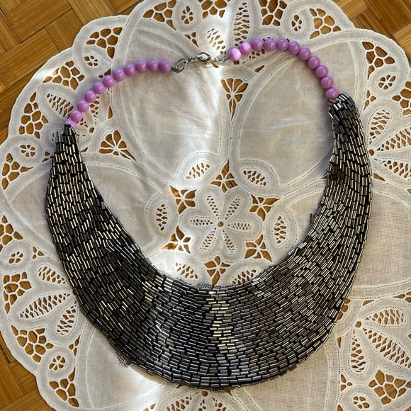 Shiny vintage bib necklace 80s - Picture 8 of 8